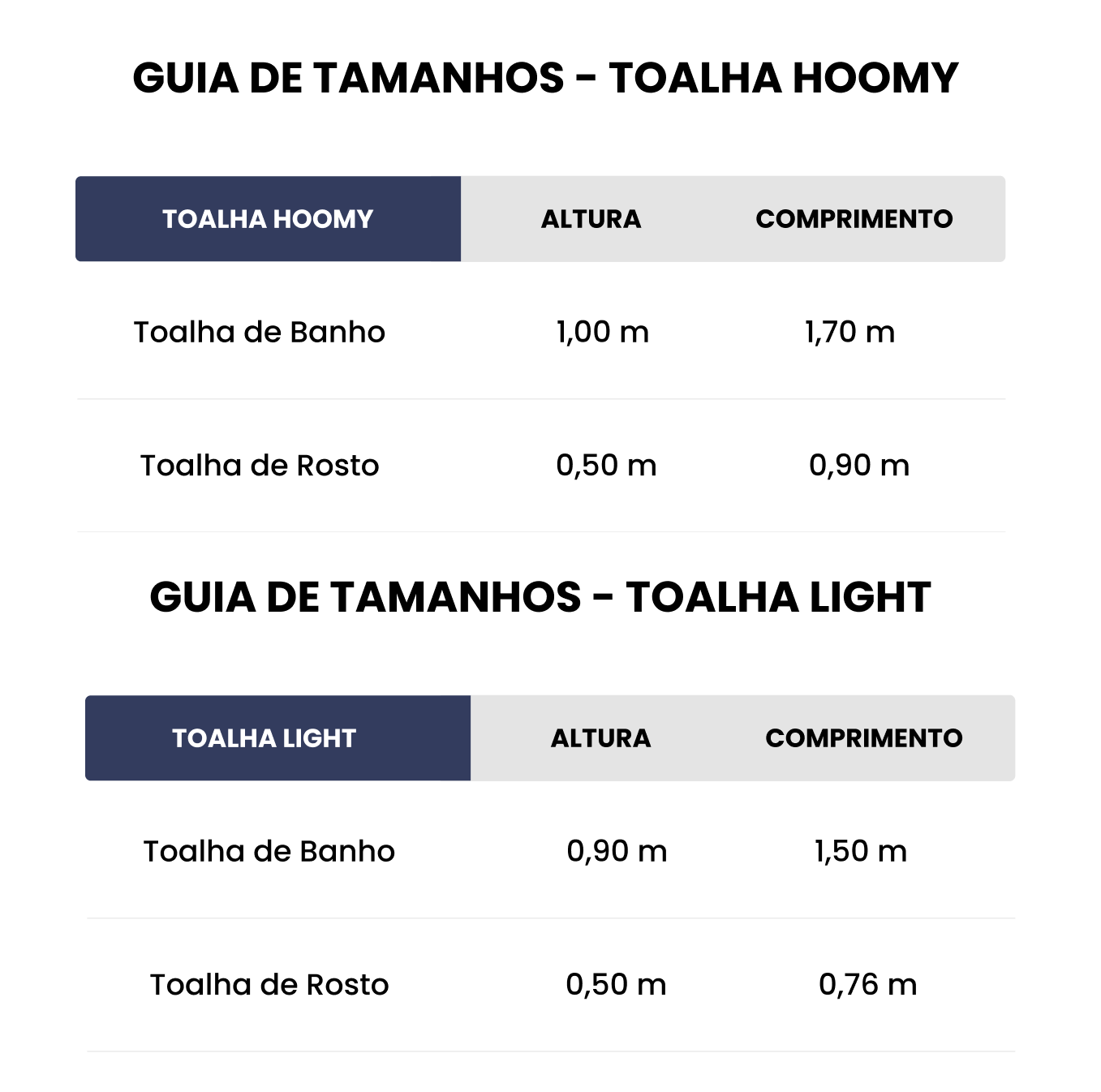 Tabela de Medidas